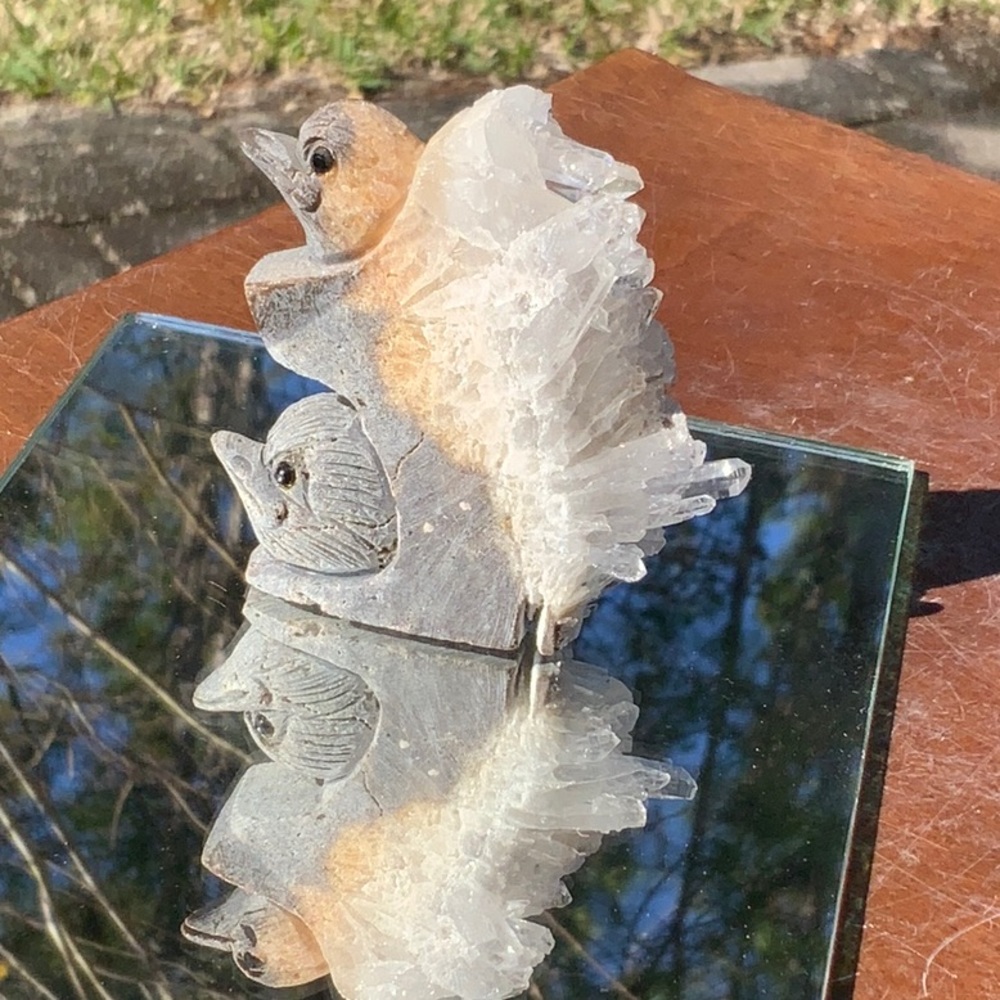 QUARTZ CLUSTER CRYSTAL HAND CARVED BIRDS